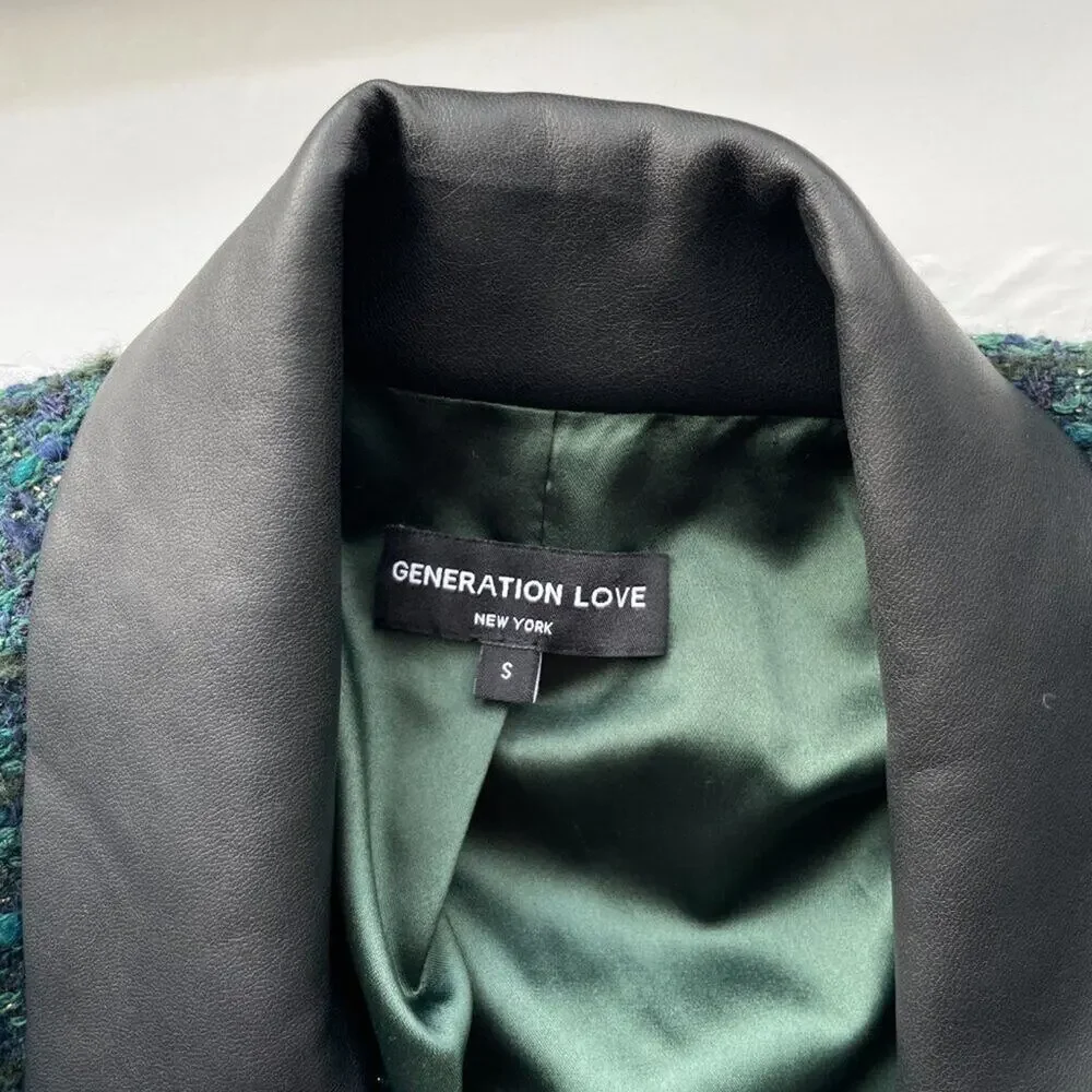 Generation Love Abby Tweed Blazer Green Black Double Breasted S - Picture 5 of 7